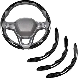 Glossy Carbon Fiber Steering Wheel Cover, Universal 15-inch Anti-Slip Breathable Protector for Most Cars