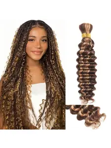 12A Human Braiding Hair Human Hair Textured For Boho Braids 100g 14-28 Highlight 4/27 Cury Boho Hair For Braiding Knotless Deep Wave Bulk Bohemian 2 Bundles/Pack Multi Color Options