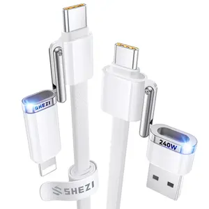 SHEZI 4-in-1 USB C Cable Compatible with Lightning Cable 240W Fast Charging & Data Transfer, Support to CarPlay & Android Auto, 5FT Multi Cords Charger for iPhone/iPad/Samsung/MacBook, White