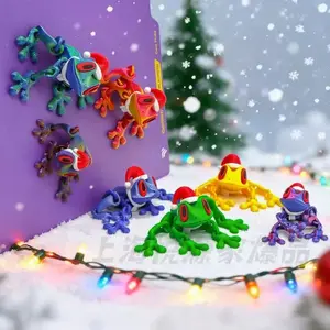 Christmas 3D Printed Magnetic Frog Refrigerator Magnet, Jointly Moveable Tree Frog Model Toy, Fun Holiday Decoration Gift