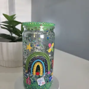 glitter lava effect snow glove tumbler with floating glitter in liquid between walls vaso tipo snow globe Water Bottles Cup Washable Reusable Drinkware Portable