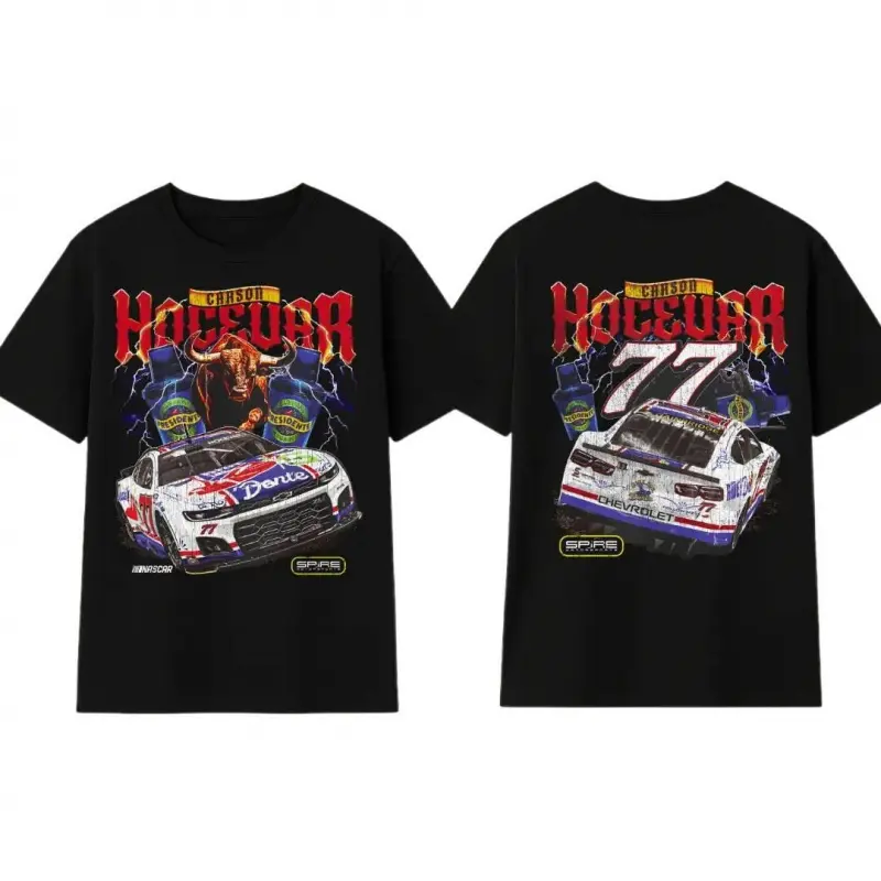 🏁🔥🏎️ Carson Hocevar E2 Racing Graphic T-Shirt – 100% Cotton Black Motorsport Tee, Vintage NASCAR Streetwear Shirt for Men & Women, Y2K Racing Fashion, TikTok Viral Summer Outfit, Soft Cotton Casual Racing Apparel, Retro Garage Gearhead Tee🇺🇸⚡