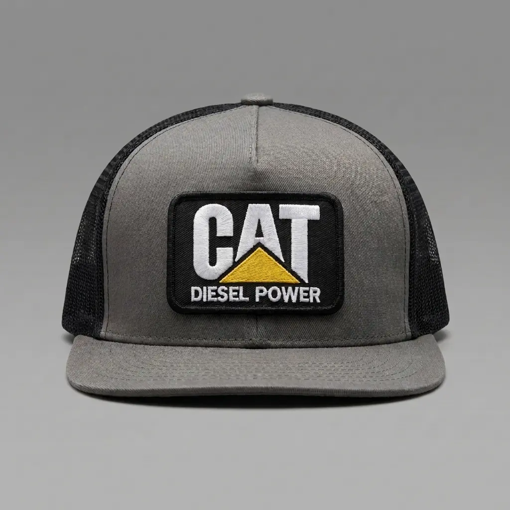 CAT Diesel Power Embroidered Patch Trucker Hat – Gray Black Mesh Back Snapback Cap, Heavy Equipment Mechanic Work Hat for Men, Adjustable Fit