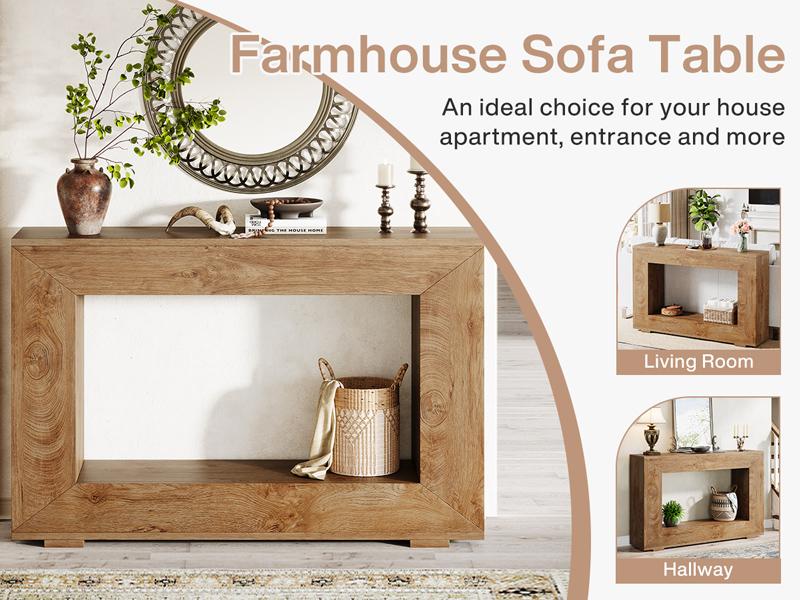 Tribesigns Rustic Farmhouse Console Table with Large Storage Space for Living Room, Hallway, Stairway - Solid Wood Entryway Table