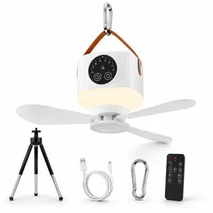 USB Rechargeable Ceiling Fan with Timer & Remote – Compact Hanging Portable Fan Light, Quiet 4-Blade Air Circulator for Bedroom, Tent, Office & Travel