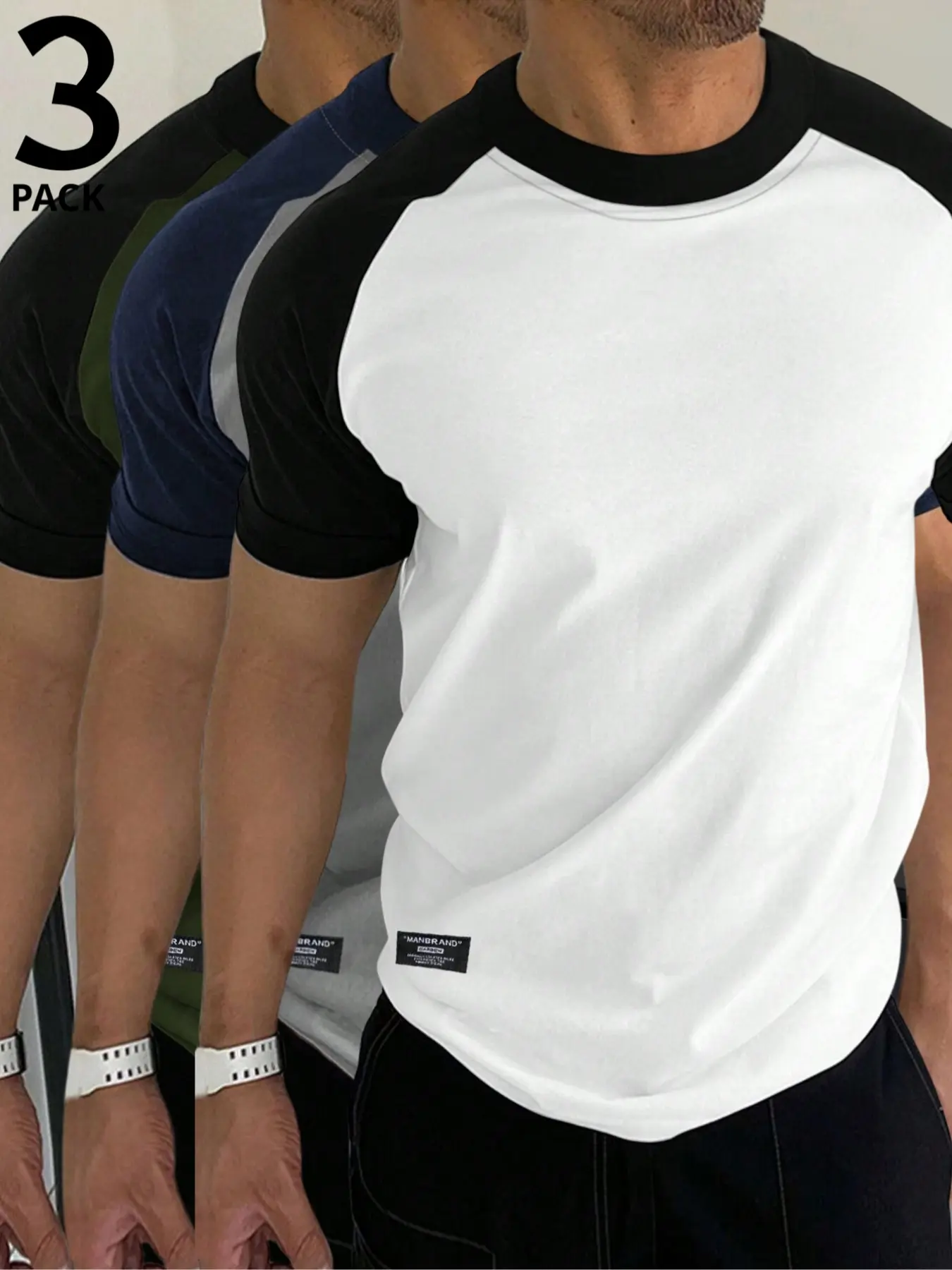 3 Pack Men’s T-shirt Color Block Raglan Sleeves Round Neck T Shirts Men’s T-shirt Short Sleeve Fitness T Shirt Gym Men's Athletic Shirts and Casual Sports Athleisure Tee Casual Sportswear Casual Sports Tops