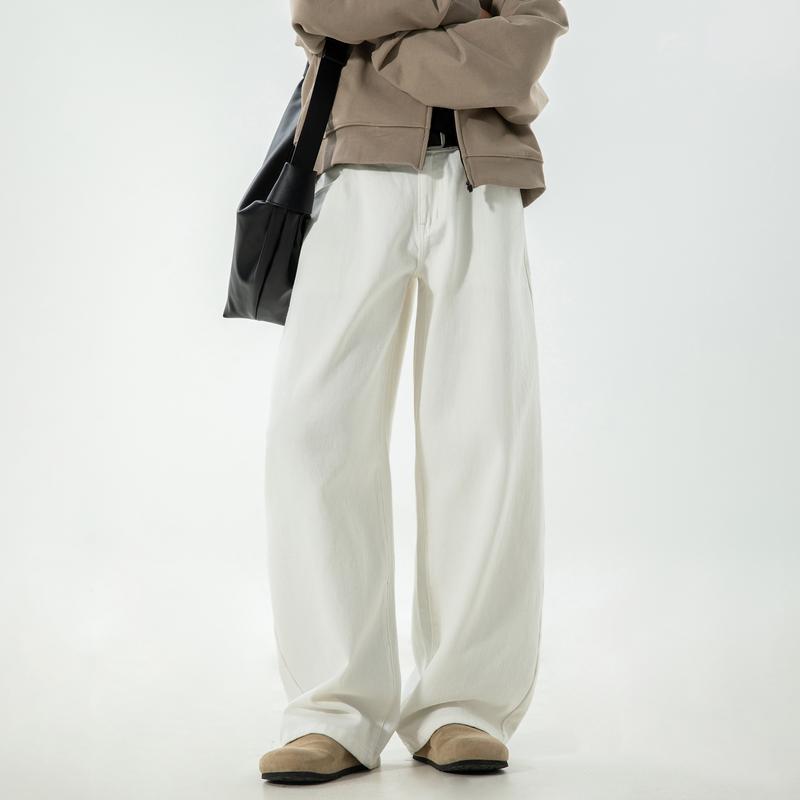 Men's Vintage Oversized Jeans for Fall, Washed Distressed Trendy Brand Loose Straight Leg Pants, Unisex Street Style Minimalist Versatile Fashion Floor-Length Jeans, Men's Denim Pants, Youthful Popular Student Pants, Soft Comfortable Fabric, Suitable for