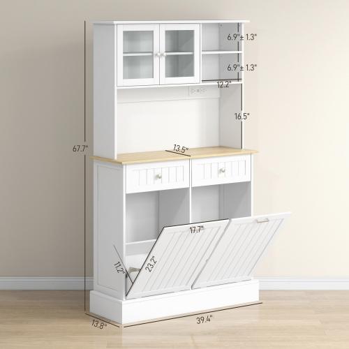 Bellemave HOMCOM 68" Multi Purpose Organized Open Storage Kitchen Furniture Cabinet with Charging Station, 2 Tilt-Out Trash Cabinets, Microwave Stand, Glass Doors & Adjustable Shelf, Freestanding Hutch, Open Storage Cabinet, Multi Purpose Kitchen Furnitur