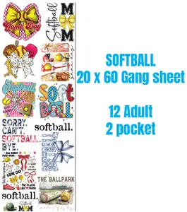 Softball Premade DTF Gang Sheet 21 x 60
