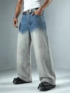 Men's High Street Vintage Gradient Washed Distressed Wide-Leg Jeans, Loose Denim Pants, Y2K Street Style Skateboard Hip Hop Casual Trousers, Perfect Gift for Boyfriend or Husband, Streetwear, Menswear, Fashion