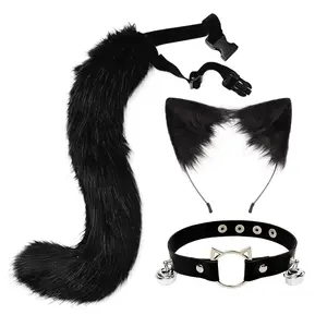 3pcs  Cosplay Fox Tail Plush Accessory, Cute Animal Ears Headband, Soft Fur Costume Prop for Kids & Adults, Party Dress-Up Gear