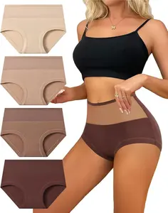 Hotcom Plus Size Women's Cotton High-Waisted Mesh Briefs 4-Pack, Full-Coverage Stretch Womenswear Panties, Soft Breathable Underwear