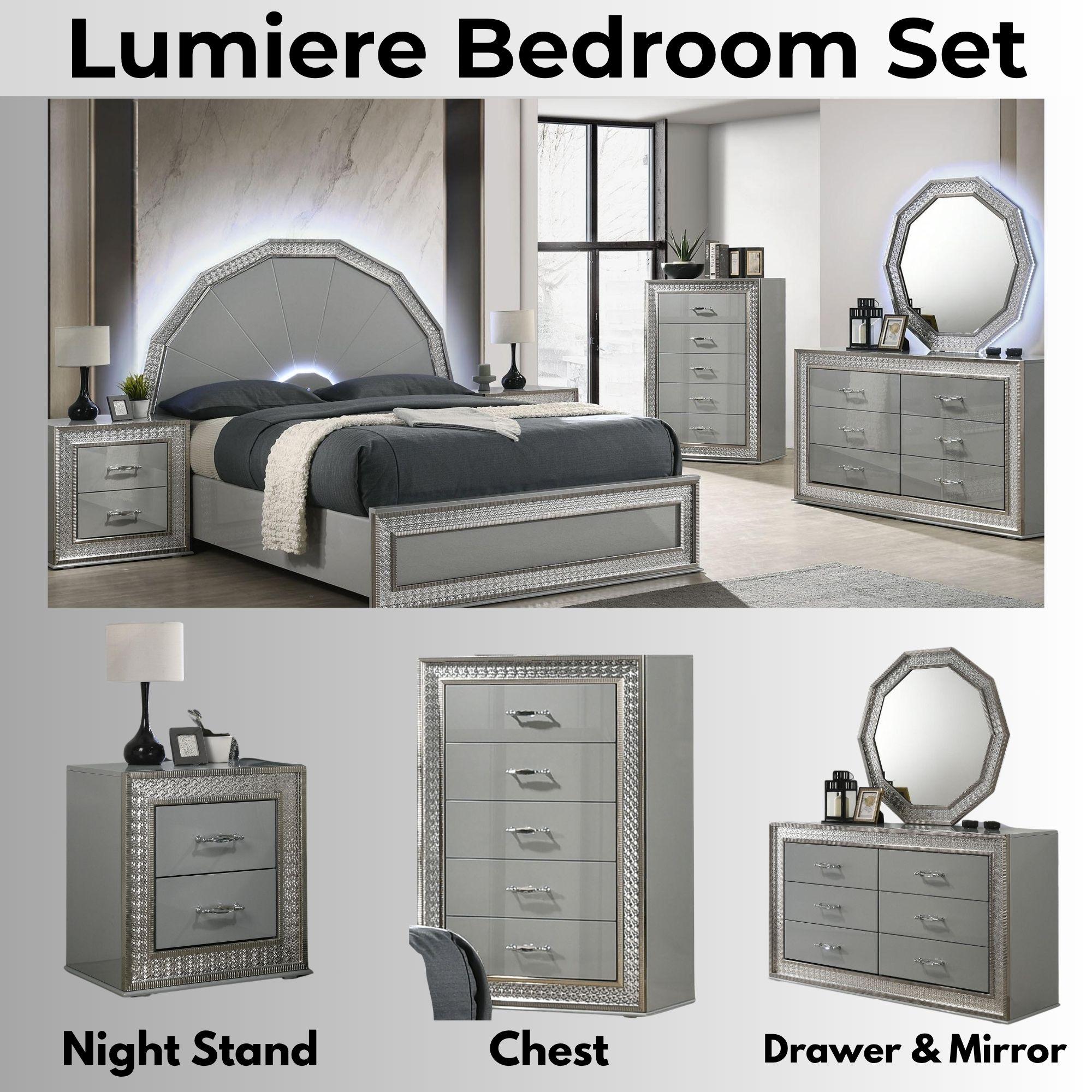 Lumiere Aurora Glam LED Platform Bed Frame or Bedroom Set Lumiere Aurora Glam LED Platform Bed Frame or Bedroom Set