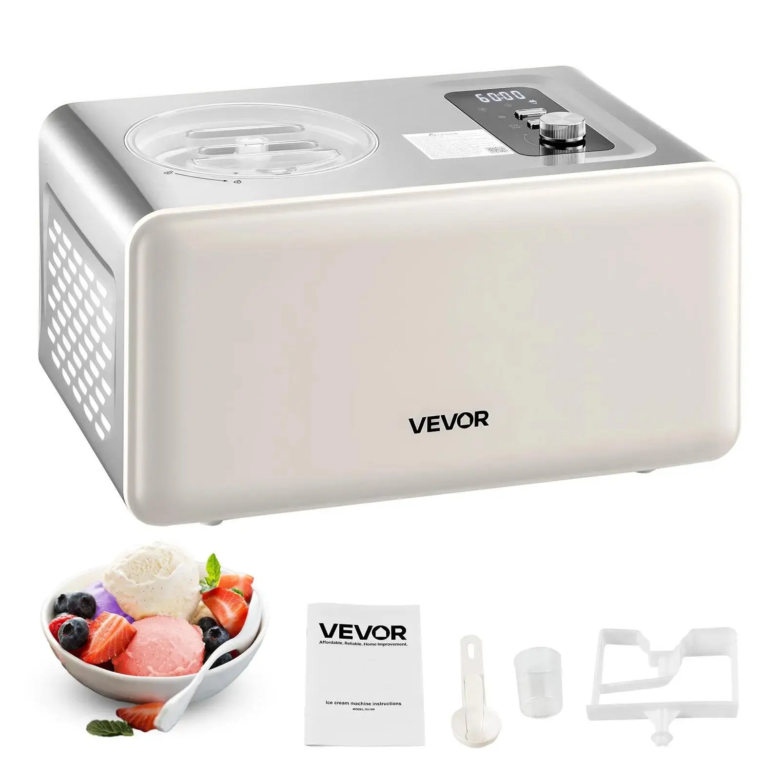 【Summerfinds】VEVOR Automatic Ice Cream Maker with Built-in Compressor,  2 Quart No Pre-freezing Gelato Maker, Electric Sorbet-Maker, 3 Modes Compressor Ice Cream Machine for Home Kitchen