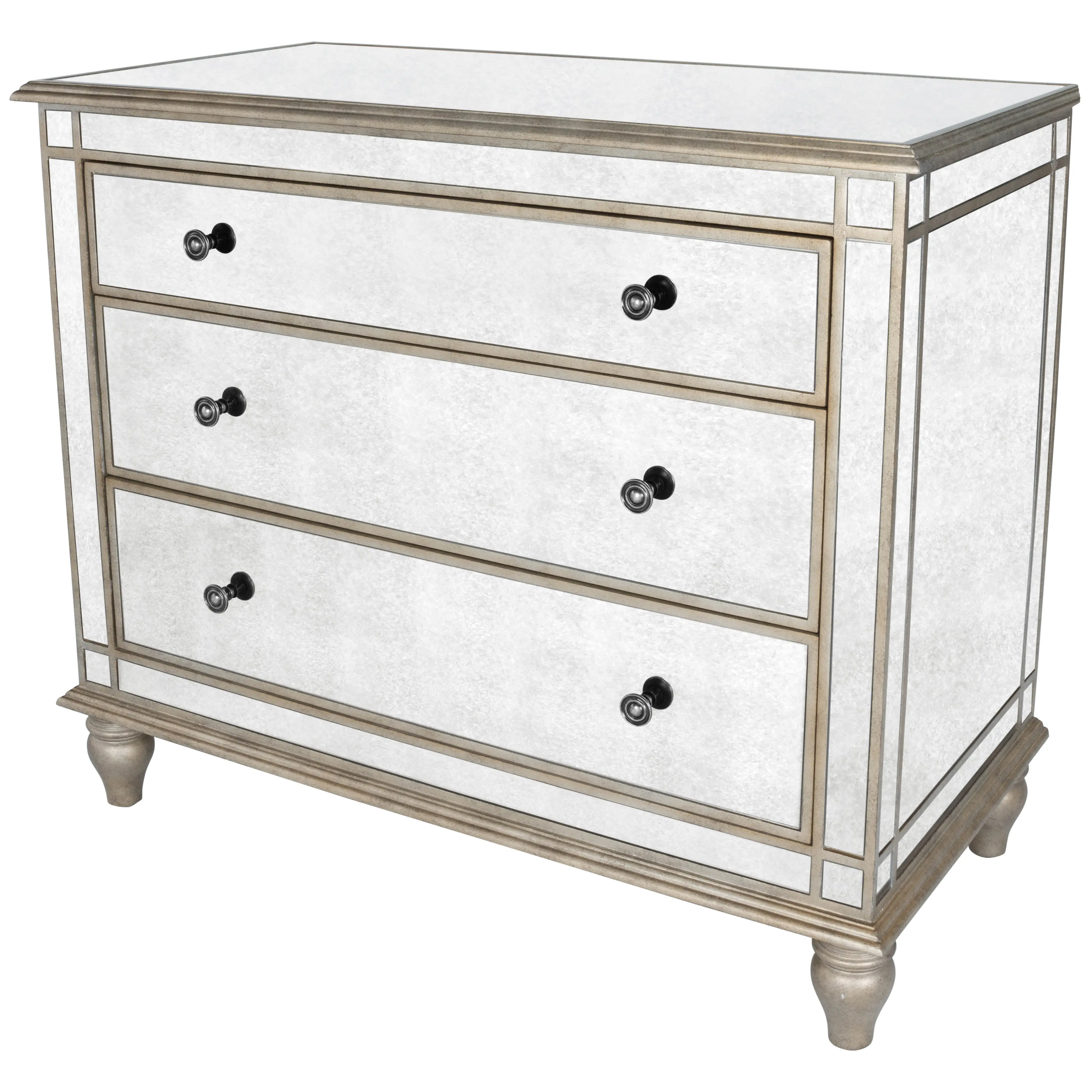 Butler Specialty Company Laflin 38 in. W Rectangular Wood and Mirror 3 Drawer Console Accent Chest, Silver