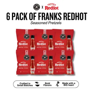 Pop Daddy 6 Pack of Frank's RedHot | Flavored Pretzels Sticks  | Healthy Gourmet Pretzels Snacks | 3oz Individual Bags | 6 Pack