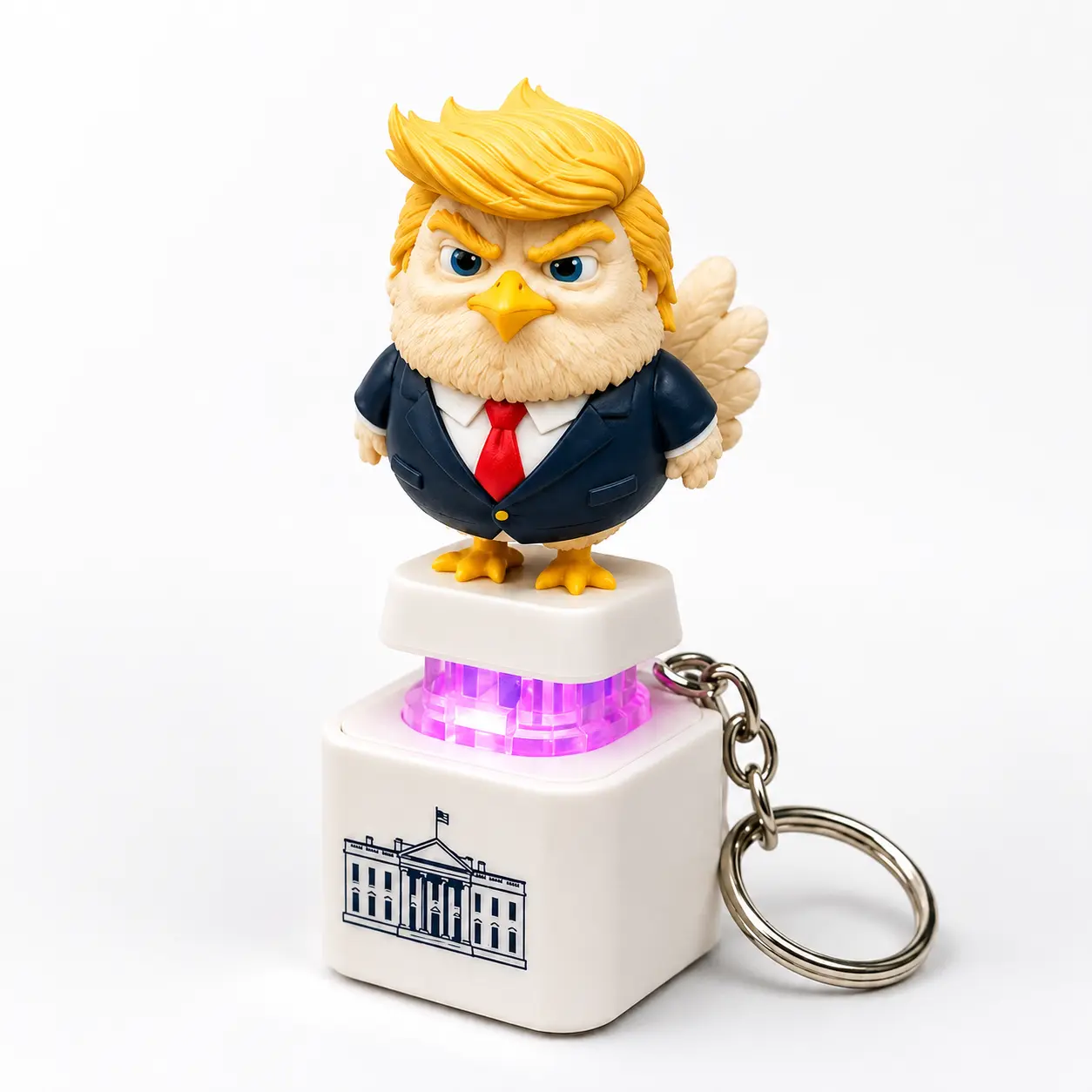 Funny Trump Chicken Sound Button Keychain, Fake News Voice Effect Toy with LED Light, Press to Play Fidget Clicker, Hilarious Political Gag Gift for Adults, Office Desk Decor