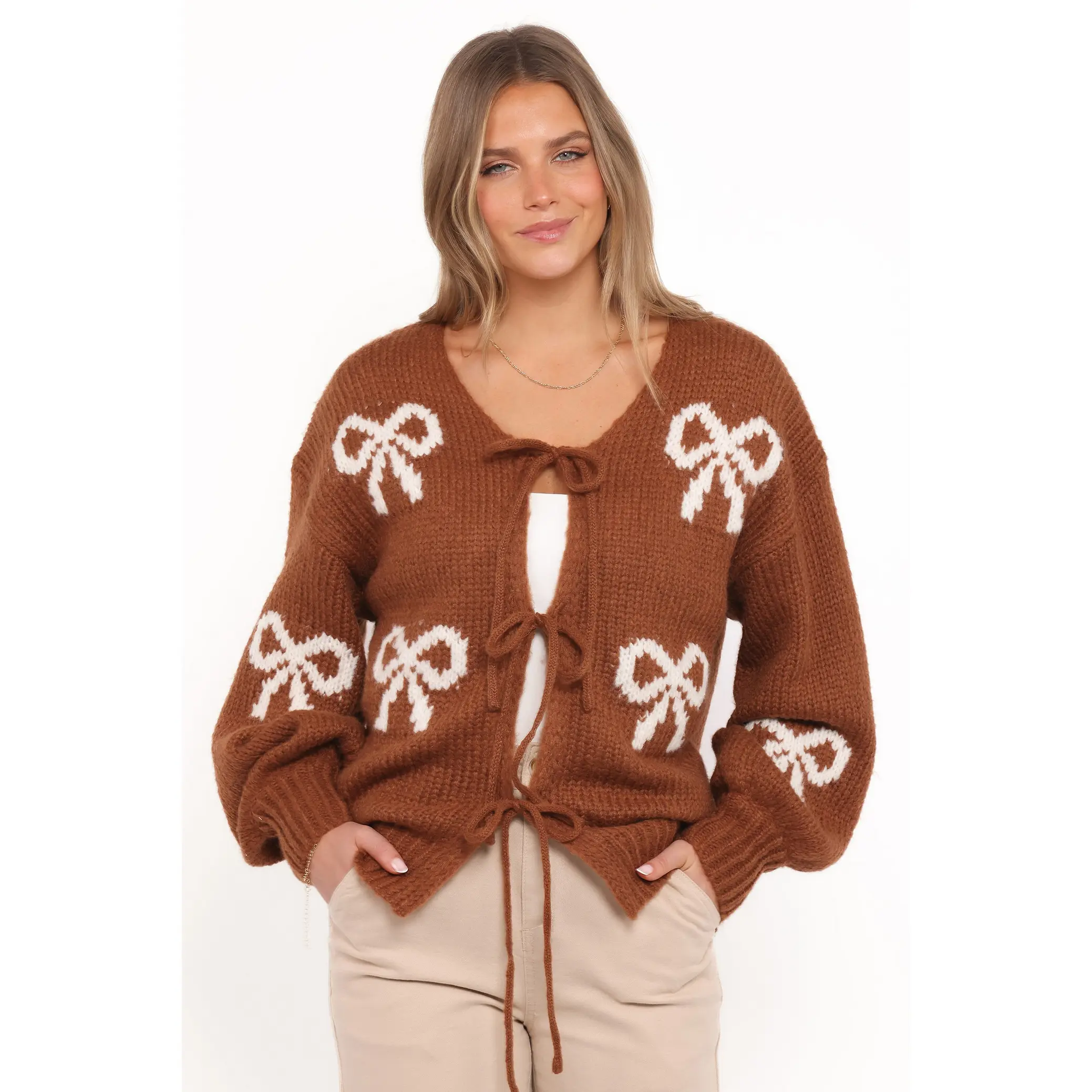 Vienna Bow Cardigan - Camel