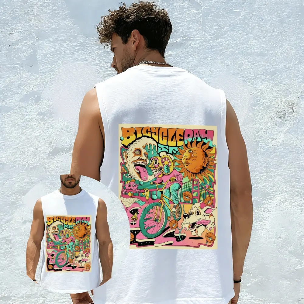 Men's Anime Graphic Print Crewneck Sleeveless Tank Top, Japanese Manga Character Summer Muscle Shirt, Breathable Cotton Casual Undershirt