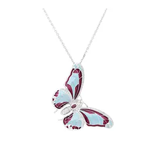 Dallas Prince Sterling Gemstone & Enamel Butterfly Necklace