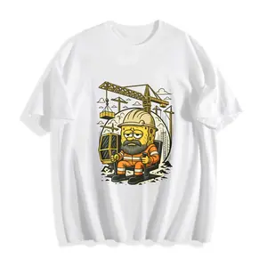 Cartoon Construction Worker With Cheese Head Men's T-Shirt Fun And Humorous Design For Casual Wear Perfect For Summer And Spring Great Gift For Friends And Family Who Love Comedy And Unique Art