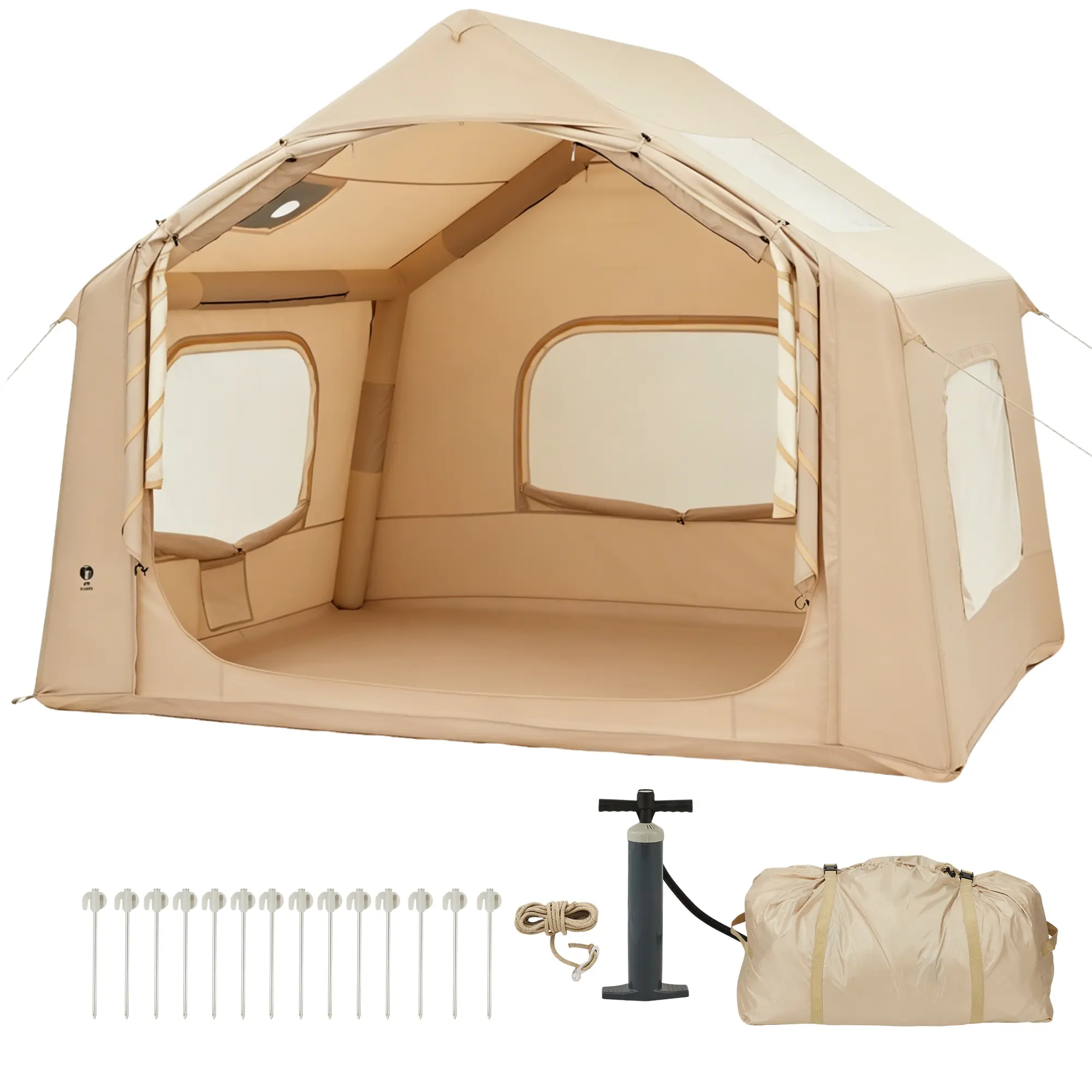 Inflatable Tents for Camping, Blow Up Tent for 3-5 People, with Hand Pump, 5-Minute Setup Air Hot Tent with Stove Jack, 210D Oxford Waterproof & UPF30+ Sun Protection, TPU Air Beams with Skylight