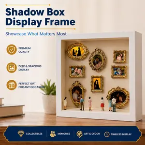 Premium Handcrafted Antique Finish Shadow Box Frame, Photo Frame for Collectibles Wall Art Display, Elegant Home Office Decoration, Small Decor with Luxurious Display Effect (No Lights Included)
