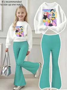 Women's Graphic Print Sweatshirt & Leggings Set, Casual Fitted Elastic Fabric for Spring Fall Outdoor Indoor Activities
