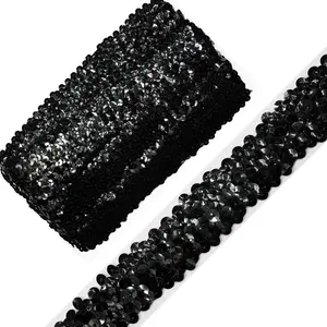 Length 10 Yards Wide 30mm/1.1 inch Black Elastic Sequin Ribbon Trim for Sewing Dress Dance Costumes Headband Black-30mm