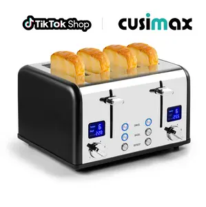 CUSIMAX 4-Slice Multifunction Toaster - 1650W Corded Kitchen Appliance, Compact Design, Ultra-Clear LED Display, Stainless Steel Extra-Wide Slots, Dual Control Panels, 6 Shade Settings, Cancel/Bagel/Defrost Functions, Household Appliances, Kitchen Applian