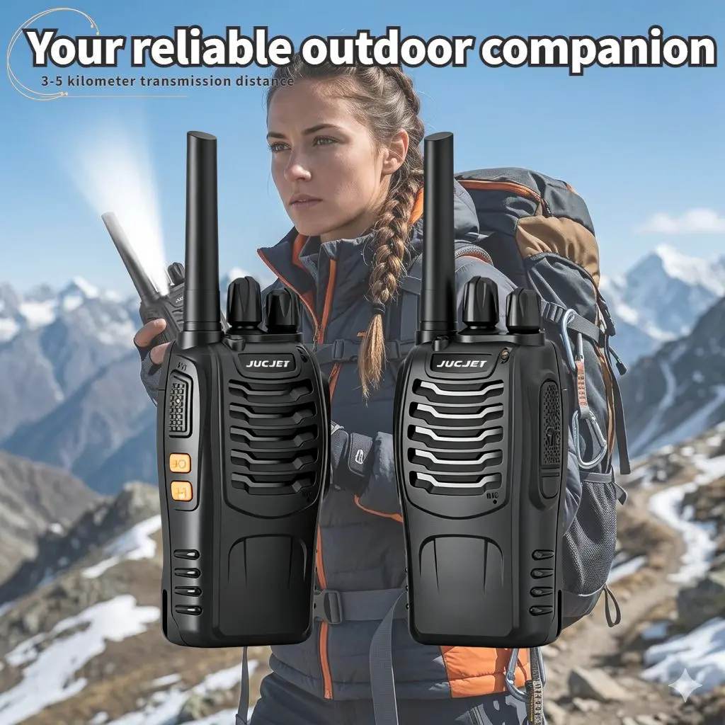 Durable Security Walkie Talkies (2 Pack) - 16 Channel USB Rechargeable Handheld Transceivers with USB Interface, Type-C Charging Station, 2-in-1 Cable, Original Earpieces, Audio Speaker for Adults Outdoor Camping, Work Remote