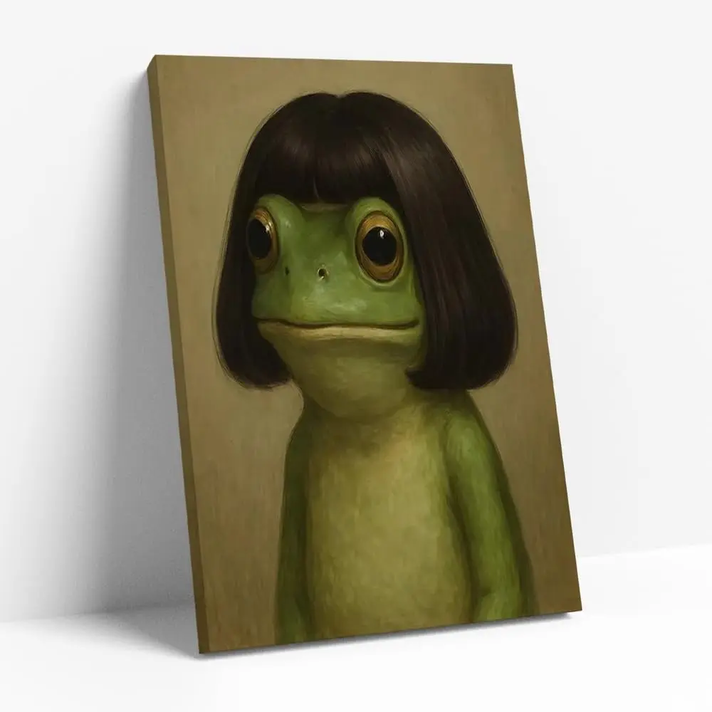 Frog Bathroom Wall Art Cool Cute Green Animal Canvas Painting Prints Whimsical Room Pictures for Toilet Restroom Decor  bedroom decor     room decor for men   wall decor    men room decor  room decor for girls