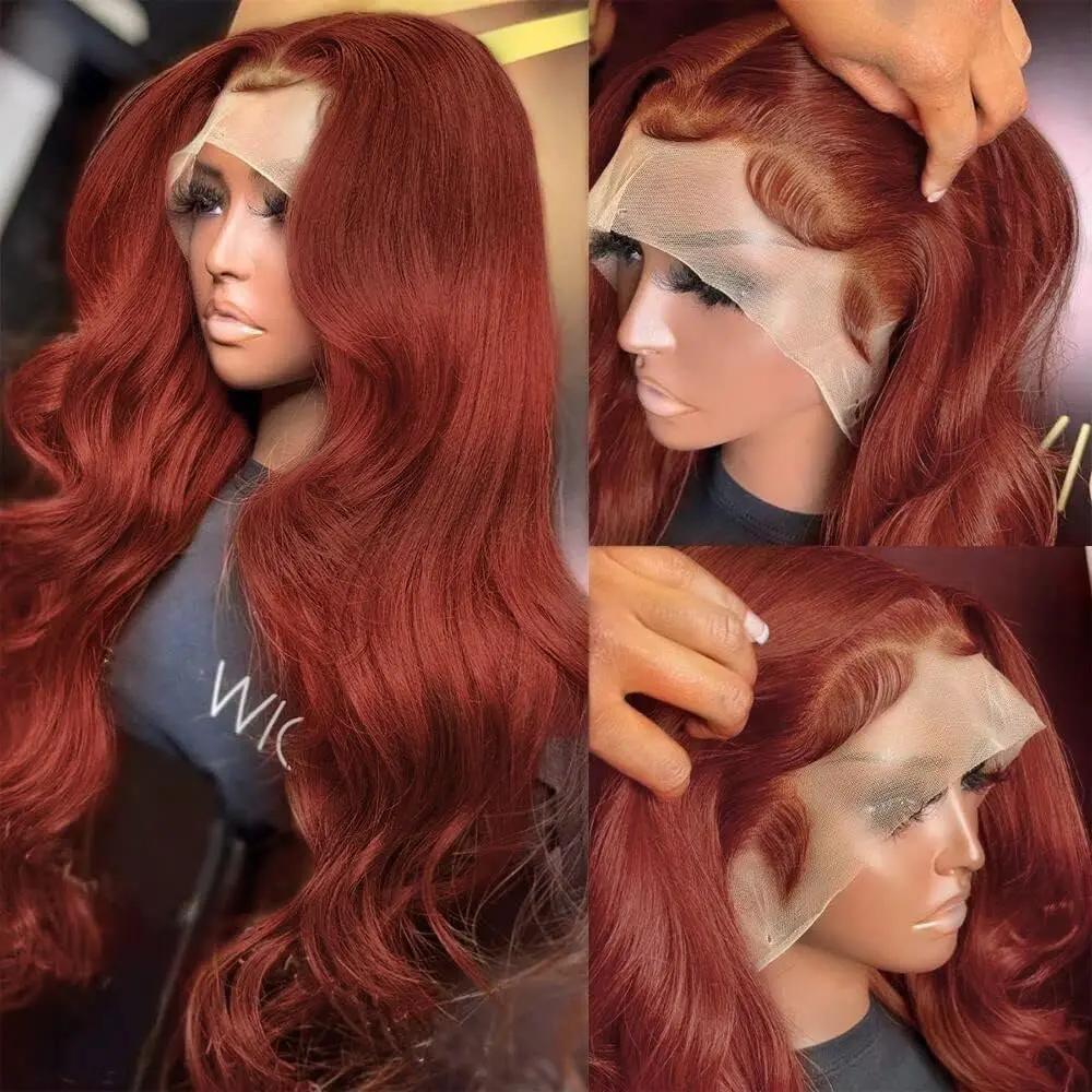 Reddish Brown 33# Lace Front Wigs Human Hair 13x6 Body Wave HD Transparent Lace Frontal Wigs Human Hair 350# Orange Ginger Colored Lace Front Wigs Human Hair Pre Plucked for Women 180 Density