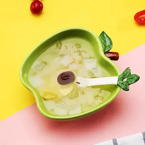 Creative Apple Shaped Ceramic Dessert Salad Bowl Cute Cartoon Soup Bowls Household Instant Noodles Bowl Rice Bowl Tableware Dinnerware