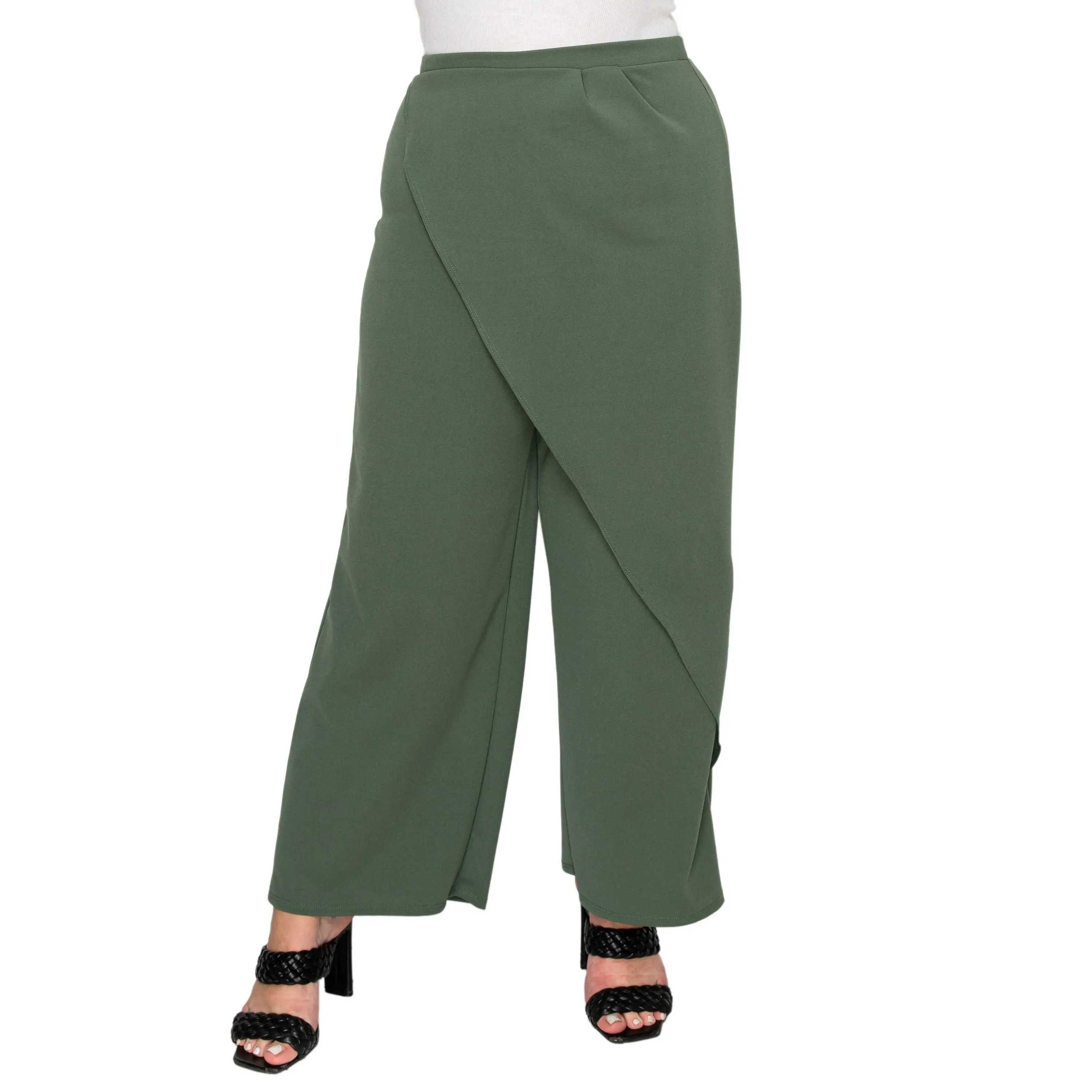 Plus Size L I V D Ivy Wrap Pants - High-Waisted Asymmetrical Crepe Drape Bottoms with Elastic Waistband for Everyday Wear