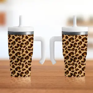 Leopard Spill-Proof 20oz Tumbler with Double-Walled Stainless Steel Construction & Kid-Friendly Silicone Straw for Worry-Free Hydration