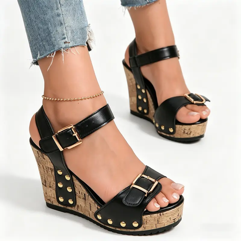 Black wedges sandals - TikTok Shop