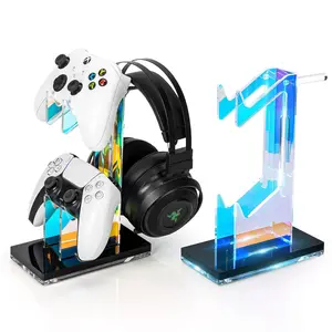 Controller Holder Headset Stand with Lights, 2 Tier  Gaming Controller Stand for PS4, PS5,  ONE, , Universal Design (Black)