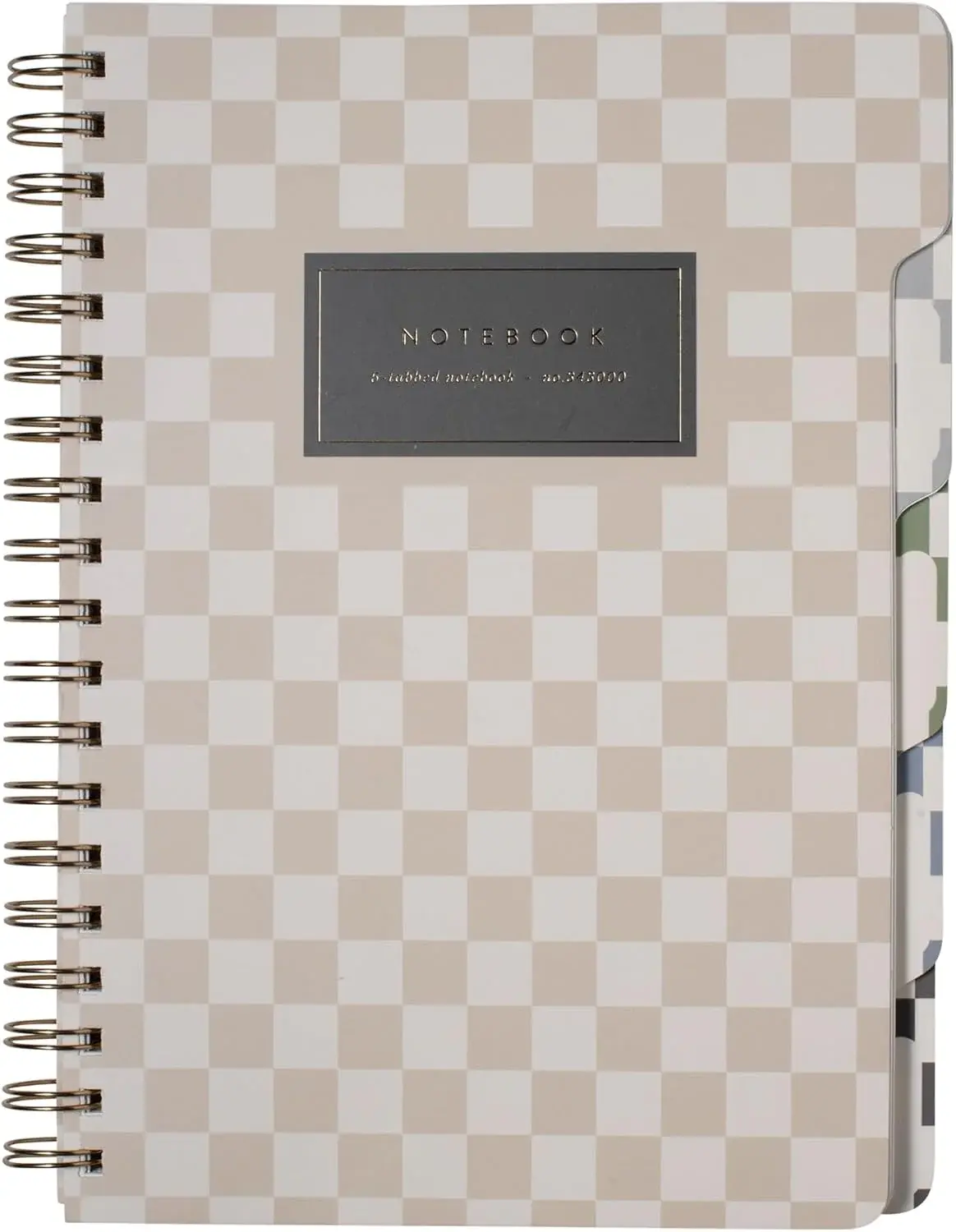 Studio Large Tab Notebook,"Neutral Checks", Flexible Paperback Cover, 5 Subject/Die-Cut Dividers, 7.25" X 10", 180 Lined Pages, Multicolor (343PA002FSC)