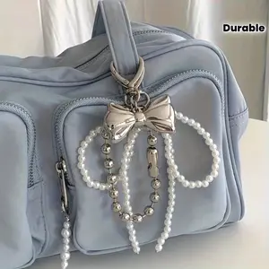 1pc Elegant & Bow Charm Keychain with Beaded Bow Accent & Single - Durable Metal Bag Accessory for Handbags, Purses, Backpacks - Gift for,, for family, Friends, Lovers (Christmas, Valentine's Day)
