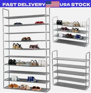 10 Tier 50 Pairs Shoe Rack Storage Organizer Shoe Tower Shelf, Gray