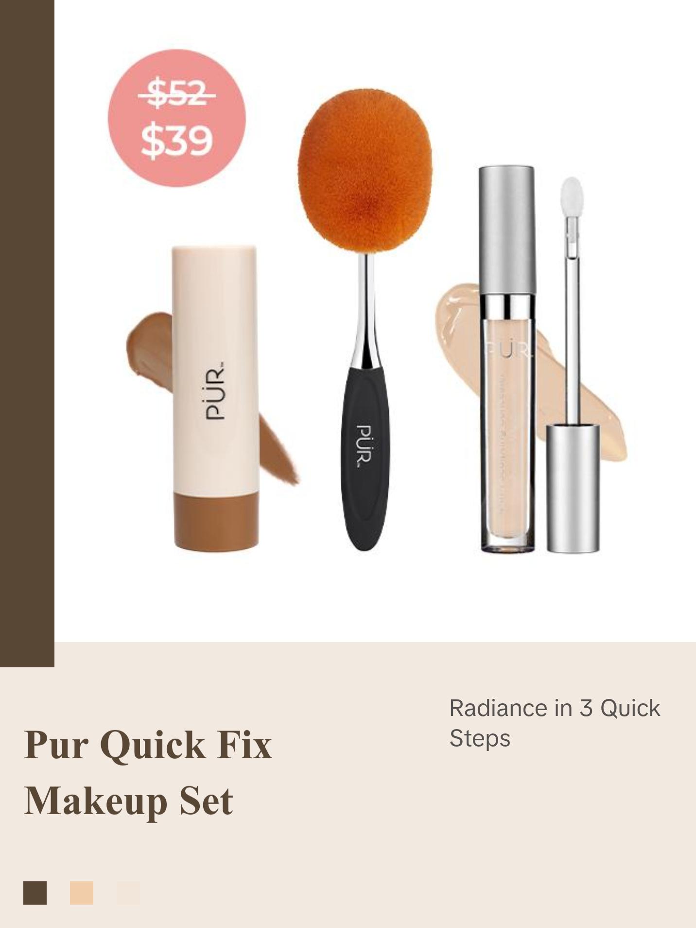 PUR Quick Fix Set – Concealer, Foundation Brush & Creamy Multitasking Tint for Instant Radiance Makeup