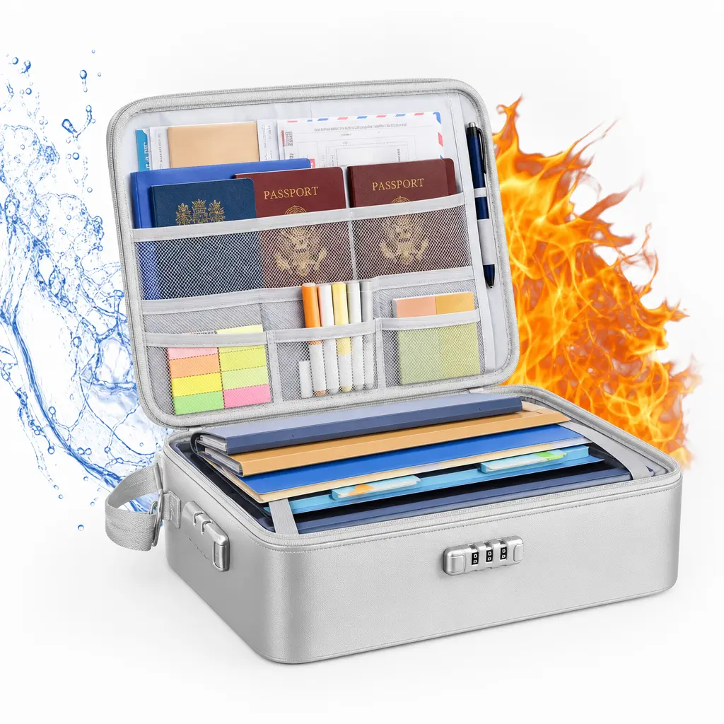Fireproof Document Bag with Lock, 4-Layer Waterproof File Organizer Box, Money & Valuables - 2000℉ ，Portable Fire Resistant Safe Storage for Important Documents, Passport, Cash, Laptop - Home Office Travel Emergency Preparedness men