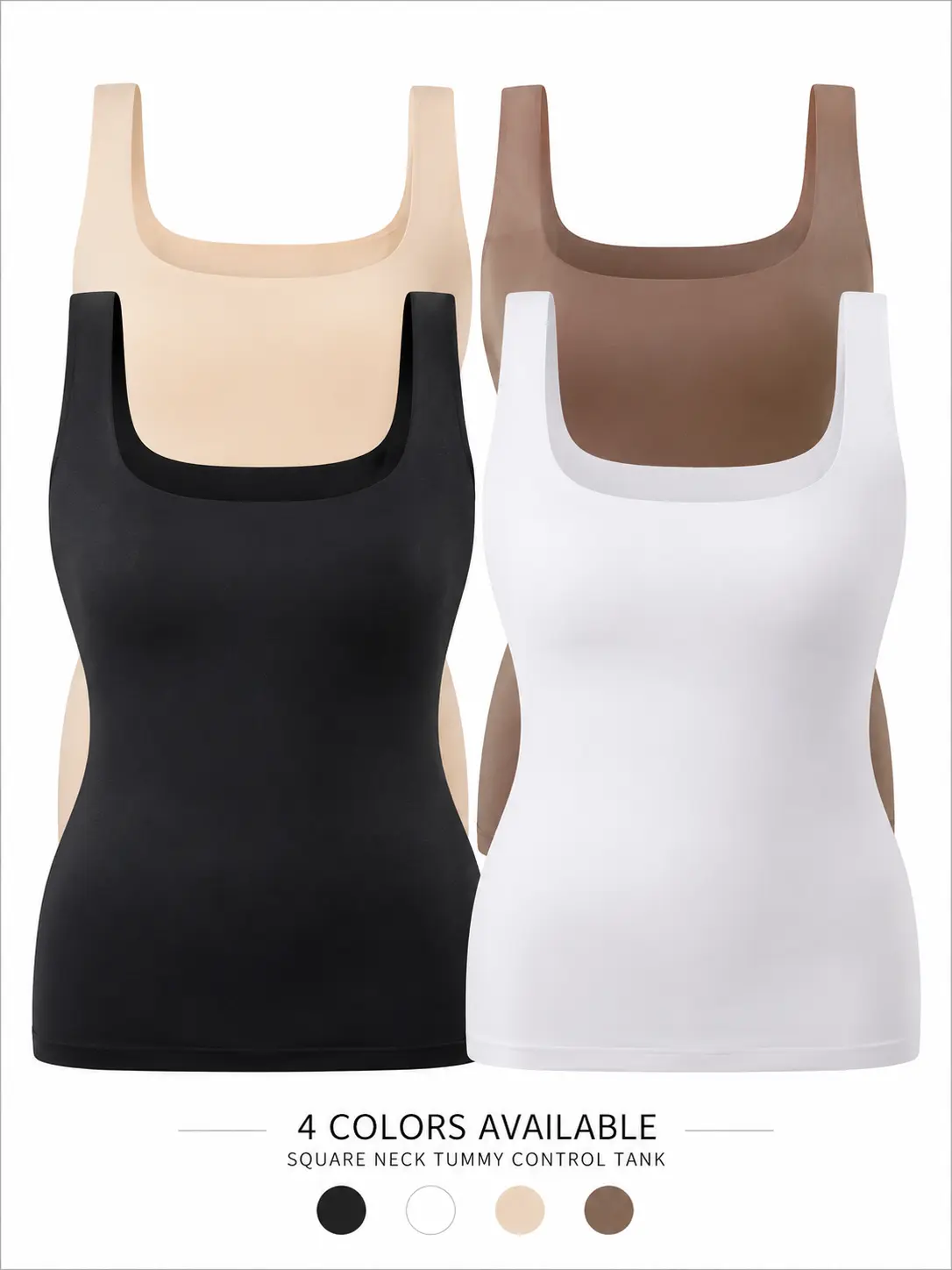 Women’s Shapewear Tank Top, Tummy Control Slimming Compression Cami, Square Neck Low Back Body Shaper Top for Women, Seamless Layering Tank for Daily Wear, Work, Going Out and Casual Outfits