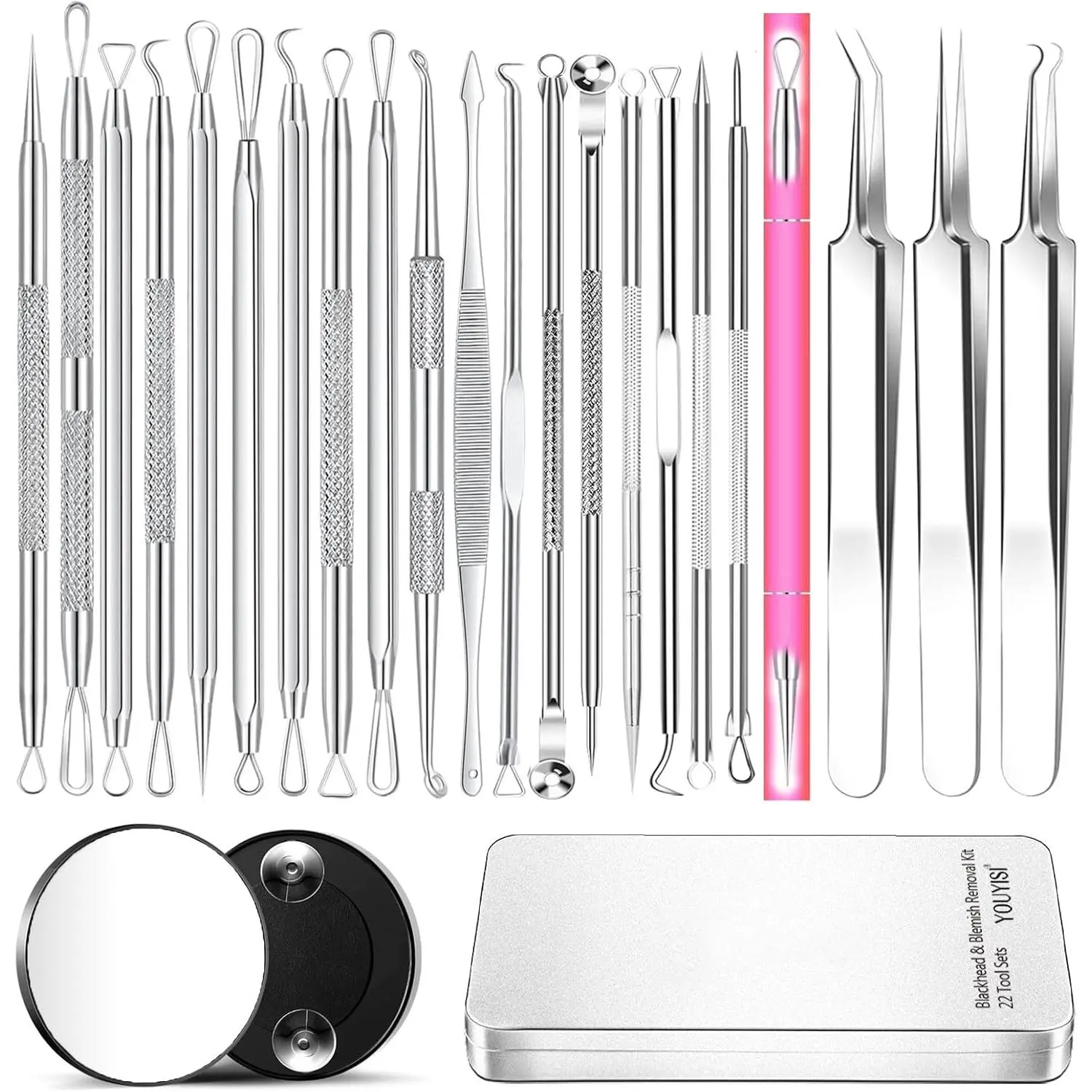 22 Pcs Pimple Popper Tool Blackhead Remover Acne and Zit Comedone Extractor Kit