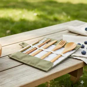 Eco-Friendly Bamboo Travel Utensil Set, Tableware Set, 4-Piece food Grade Portable Cutlery with Bamboo Charcoal Cleaning Brush, Reusable Outdoor Camping Picnic Ware, Durable & Mold-Resistant.