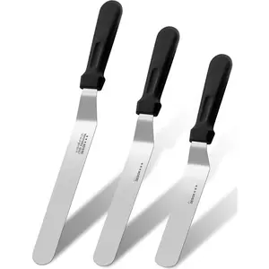 Icing Spatulas, Set of 3 Professional Cake Angled Offset Spatula with 6", 8", 10" Stainless Steel  - Thickened Frosting  with Plastic Handle for Cake Decorating, Pastry & Baking