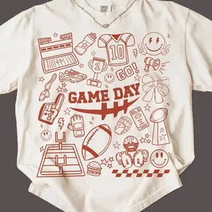 Comfort Colors Retro Football Game Day Shirt, Touchdown Season Tee, Cute Coquette Football Bow Tee, Gift for Football Lover, Womenswear Cotton Fabric