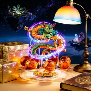 Resin Shenron Figure Dragon Shenlong Statue Set + 3.6cm Crystal Balls + Shelf with Gift Box for Business Halloween Christmas Holiday and Birthday Home Decoration