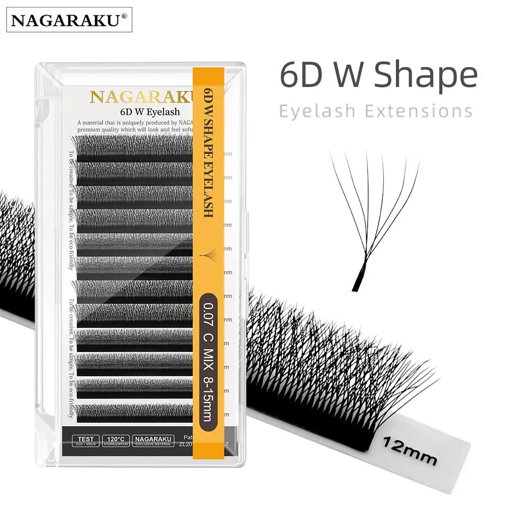 NAGARAKU 6D W Automatic Flowering 6DW Shape Premade Fans  Eyelash Extensions Individual Lashes Full Dense for Grafting Eyelashes